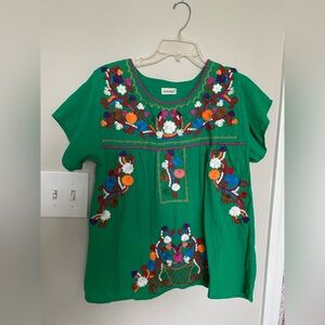 Mexican Green Embroidered Blouse